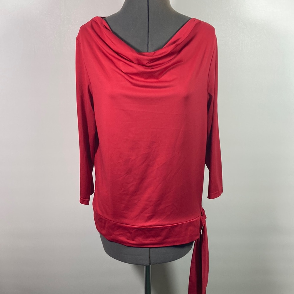 Tess Three Quarter Sleeve Slouch Neck Line Tie Waist Top Size Large